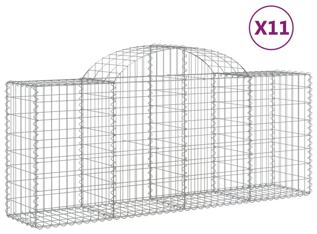 vidaXL Συρματοκιβώτια Τοξωτά 11 τεμ. 200x50x80/100 εκ. Γαλβαν. Ατσάλι