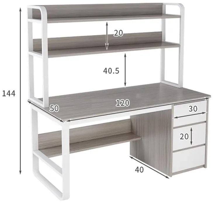 ΓΡΑΦΕΙΟ SOCO PAKOWORLD ΜΕ ΡΑΦΙΕΡΑ-MDF ΓΚΡΙ-ΛΕΥΚΟ 120X50X144ΕΚ