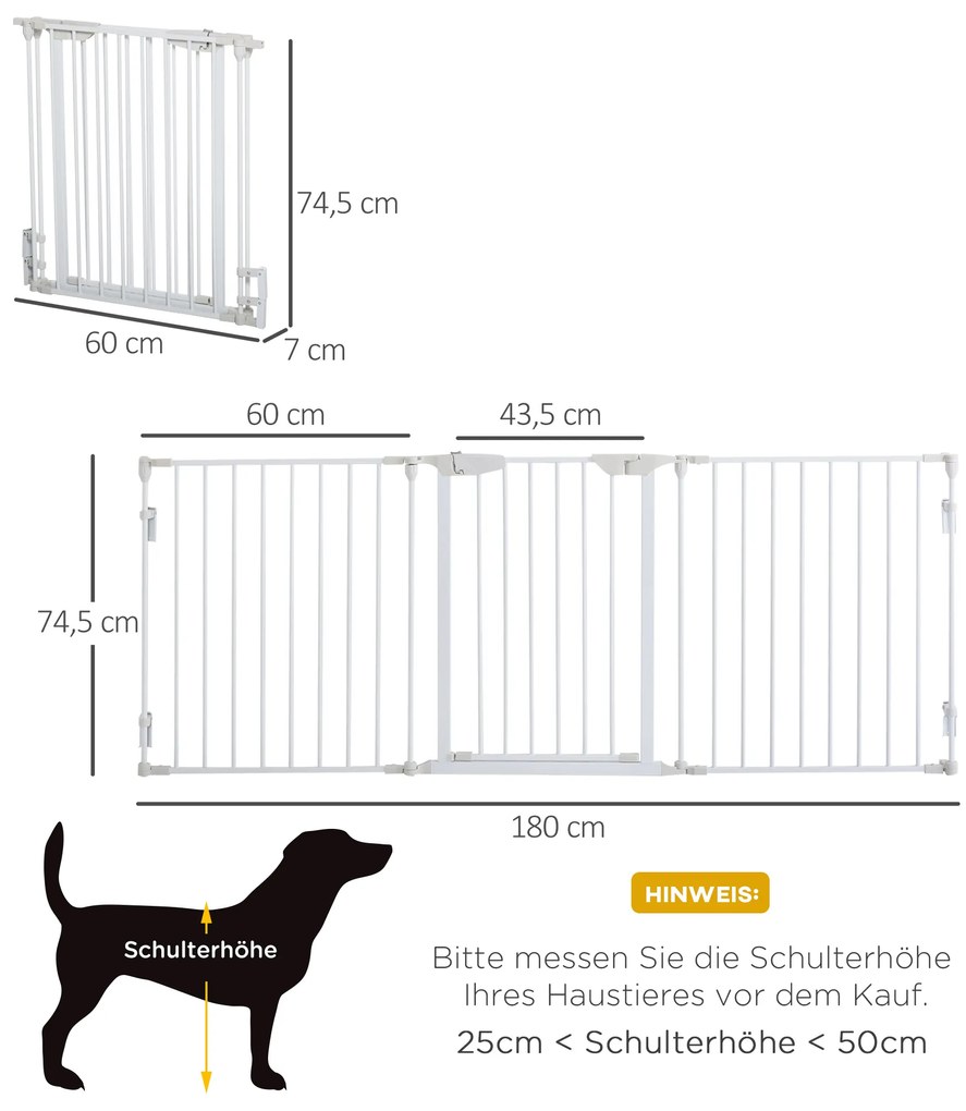 PawHut Πτυσσόμενο Πάνελ Σκύλου 180 x 74,5 cm, Πτυσσόμενο Πάνελ Πόρτας, Πάνελ Σκάλας για Σκύλους για Σκάλες, Πόρτες, Κουζίνα, Διάδρομο, 3 Πάνελ, Λευκό