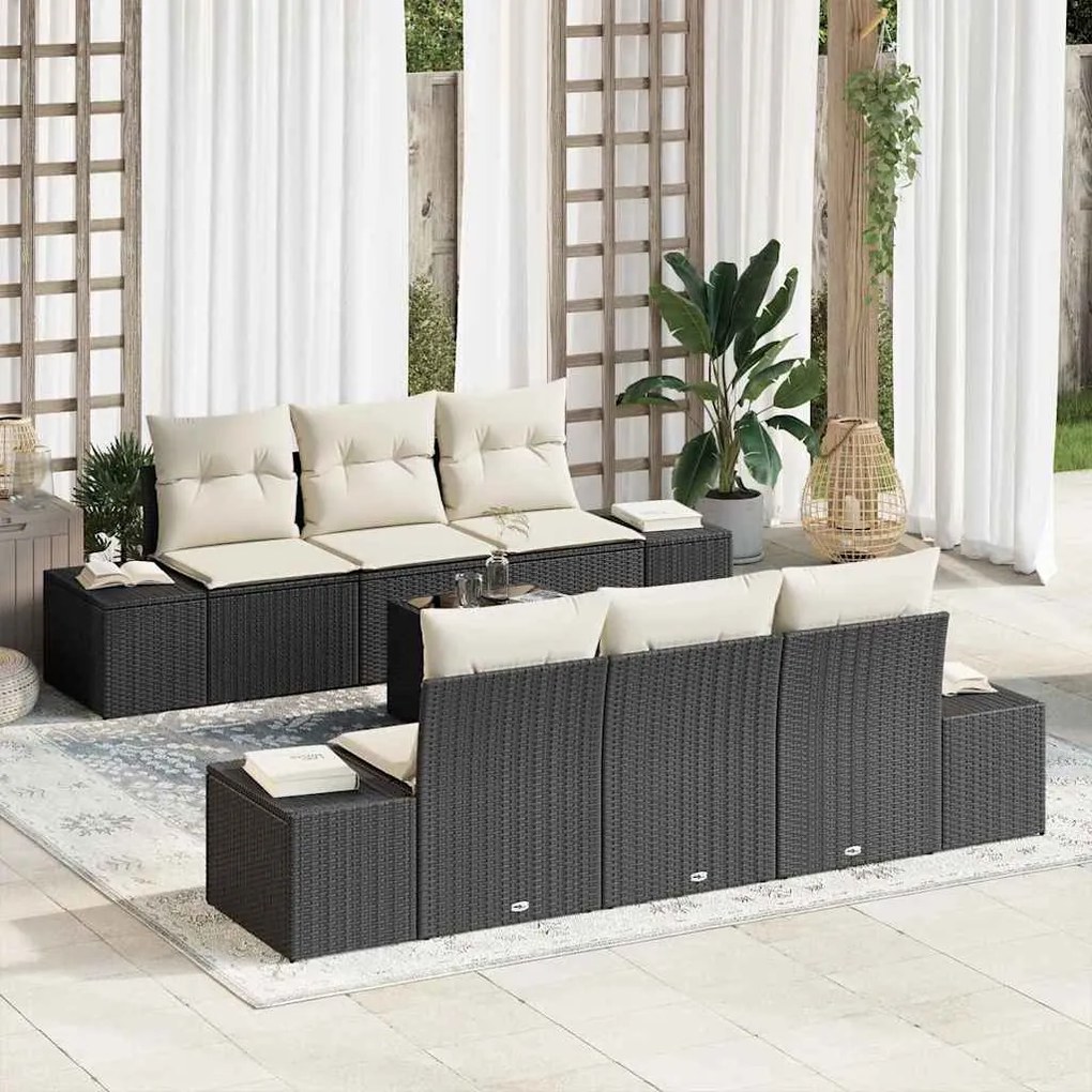 vidaXL Σετ Καναπέ Κήπου 7 pcs Μαύρο Πολυ ράταν
