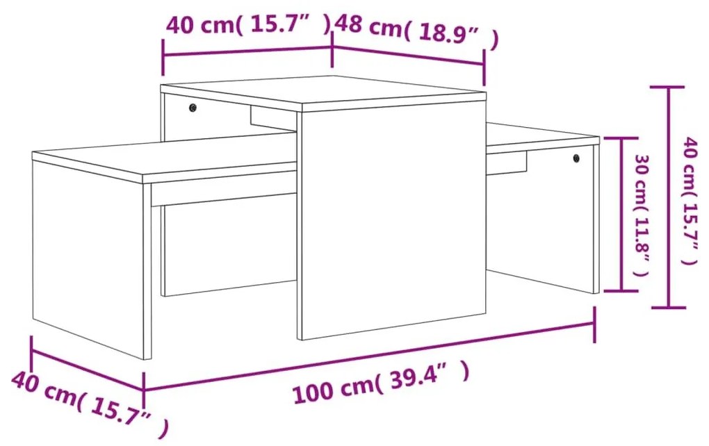 Σετ Τραπεζάκια Σαλονιού Γκρι Σκυροδ. 100x48x40 εκ. Επεξ. Ξύλο - Γκρι