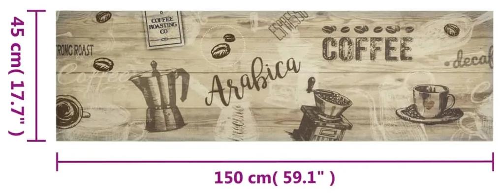 vidaXL Χαλί Κουζίνας Πλενόμενο Καφέ Επιγραφή Coffee 45x150 εκ. Βελούδο