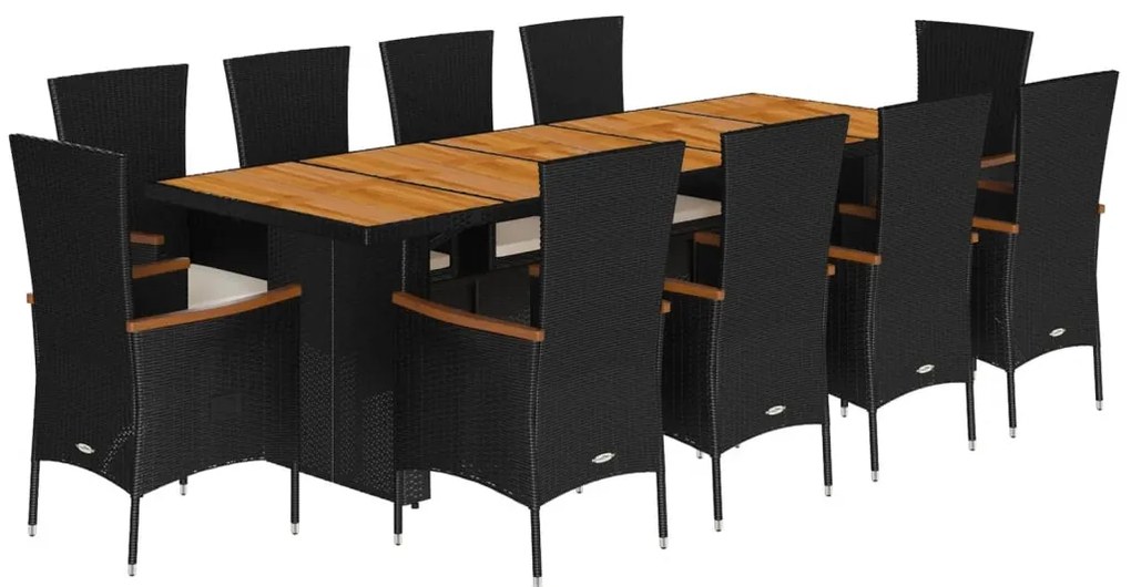 vidaXL Σετ Τραπεζαρίας Κήπου 11 τεμ Μαύρο από Συνθ. Ρατάν με Μαξιλάρια