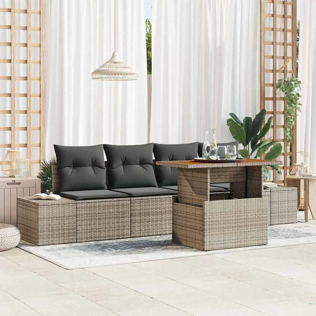 vidaXL Σετ Καναπέ Κήπου με αποθήκευση 5 pcs Γκρι Πολυ ράταν