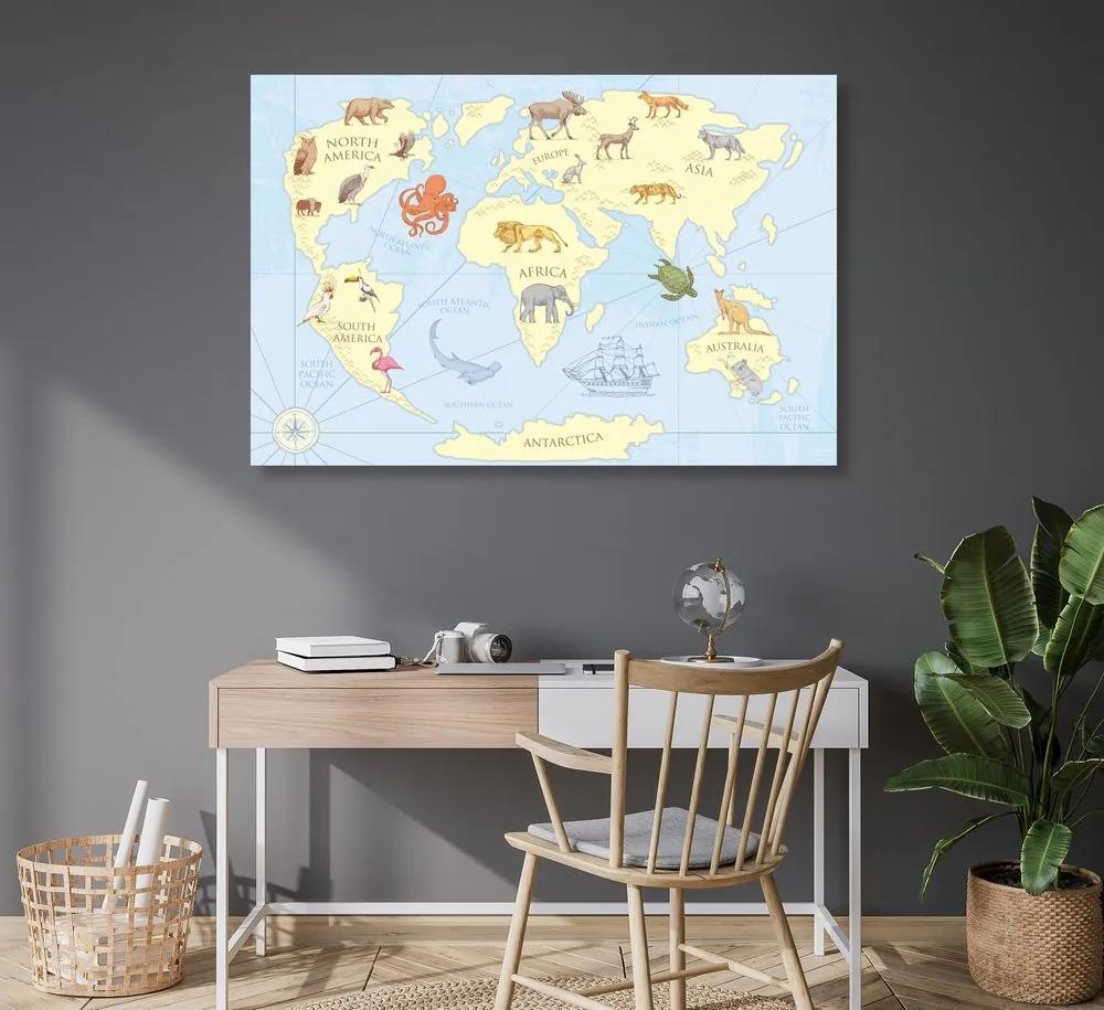 Εικόνα στον παγκόσμιο χάρτη φελλού με τα ζώα - 120x80  wooden