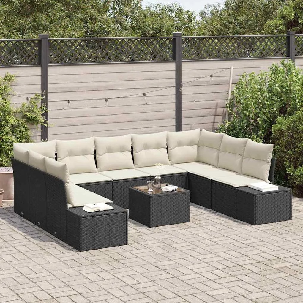 vidaXL Σετ Καναπέ Κήπου με μαξιλάρι 10 pcs Μαύρο Πολυ ράταν