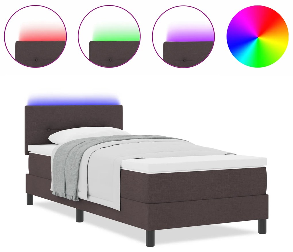 vidaXL Κρεβάτι με ελατήρια & Στρώμα & Φως LED Σκούρο Καφέ 80x200 εκ Ύφασμα