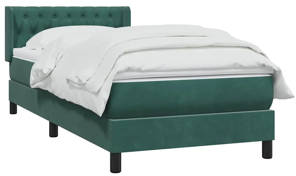 vidaXL Box Spring κρεβάτι με στρώμα σκούρο πράσινο 90x210εκ. Βελούδινο