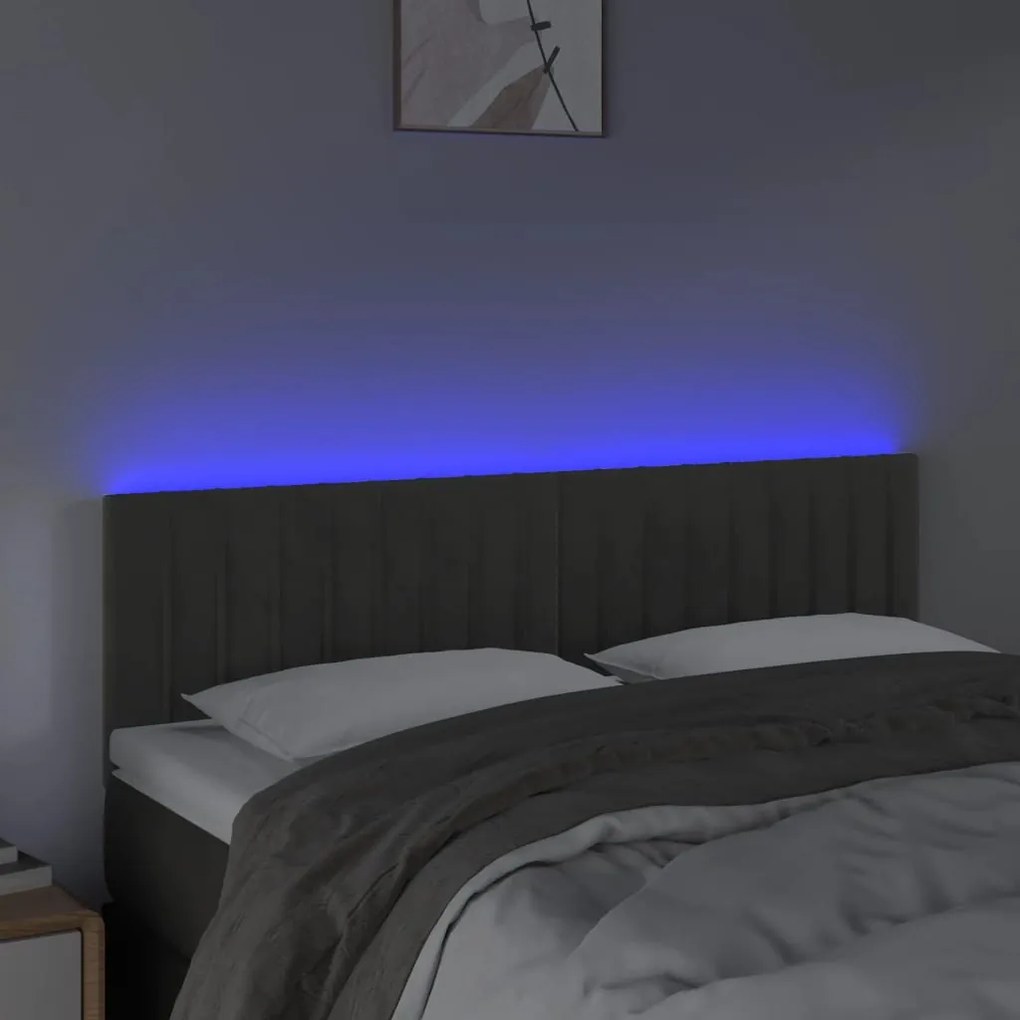 Κεφαλάρι Κρεβατιού LED Σκούρο Γκρι 144x5x78/88 εκ. Βελούδινο 3121899