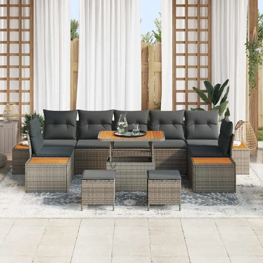 vidaXL Σετ Καναπέ Κήπου 10 pcs Γκρι με σκούρα γκρι μαξιλάρια