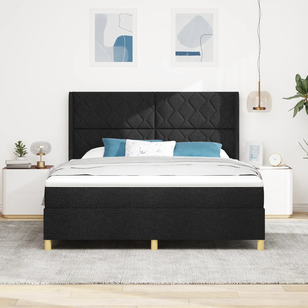 vidaXL Κρεβάτι Box Spring με Στρώμα & LED Μαύρο 180x200 εκ Υφασμά