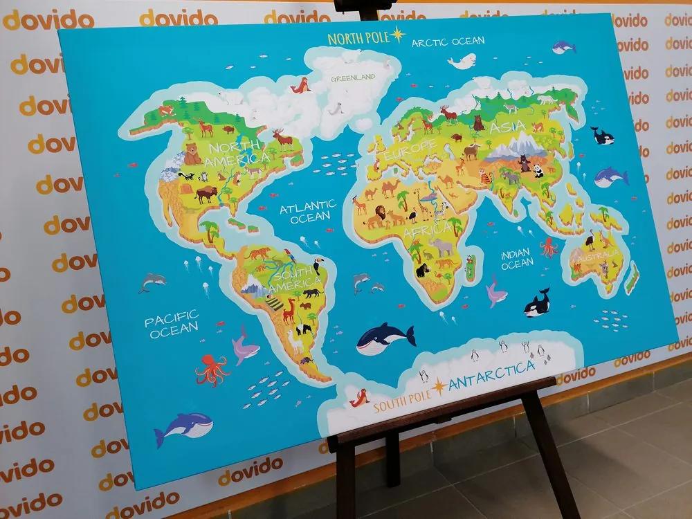 Εικόνα στο φελλό γεωγραφικός χάρτης του κόσμου για παιδιά - 120x80  wooden