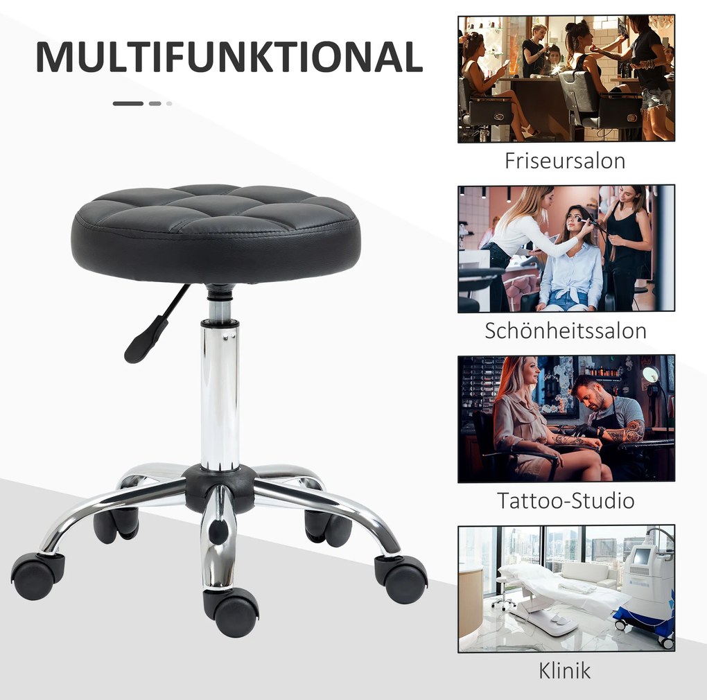 HOMCOM Περιστρεφόμενο σκαμπό, Σκαμπό σαλονιού, ρυθμιζόμενο ύψος, Δερματίνη, Σχέδιο καπιτονέ, Μαύρο/Ασημί