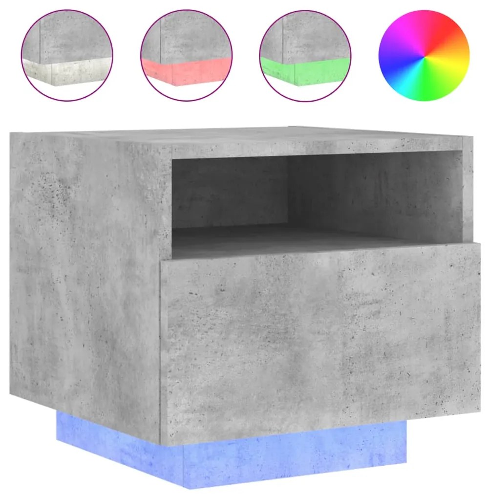 Κομοδίνο με Φώτα LED Γκρι Σκυροδέματος 40 x 39 x 37 εκ. - Γκρι