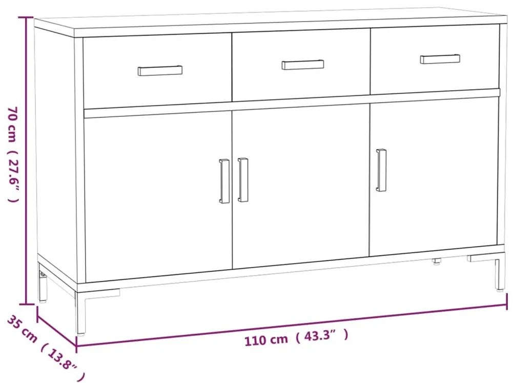 Ντουλάπι Μαύρο 110 x 35 x 70 εκ. από Μασίφ Ξύλο Πεύκου - Μαύρο