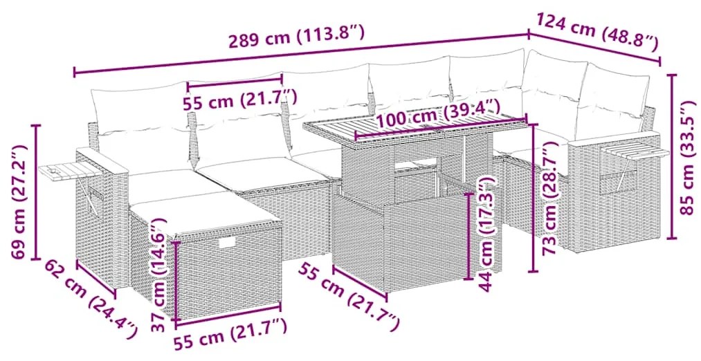 vidaXL Σαλόνι Κήπου Σετ 8 τεμ. Μπεζ Συνθετικό Ρατάν με Μαξιλάρια