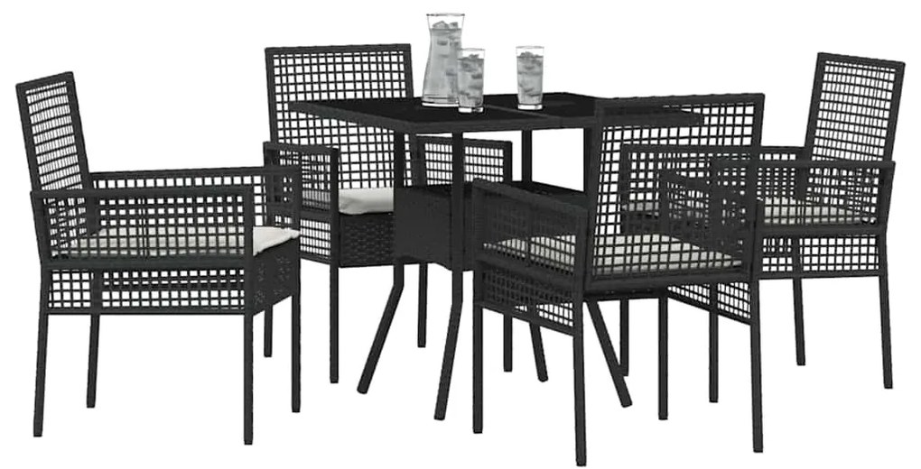 vidaXL Σέτ φαγητού για κήπο 5 pcs Μαύρο συνθετικό ρατάν