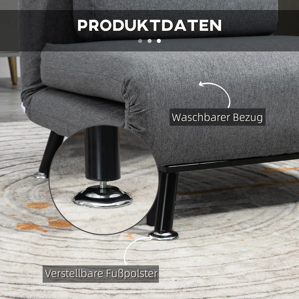 HOMCOM Αναδιπλούμενη πολυθρόνα με λειτουργία κρεβατιού, αναδιπλούμενη πολυθρόνα με όψη λινό, ρυθμιζόμενη πλάτη, 75 x 70 x 75 cm, Σκούρο γκρι