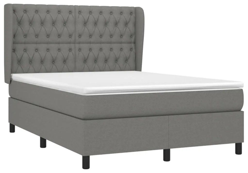 vidaXL Κρεβάτι Boxspring με Στρώμα Σκούρο Γκρι 140x200 εκ Υφασμάτινο