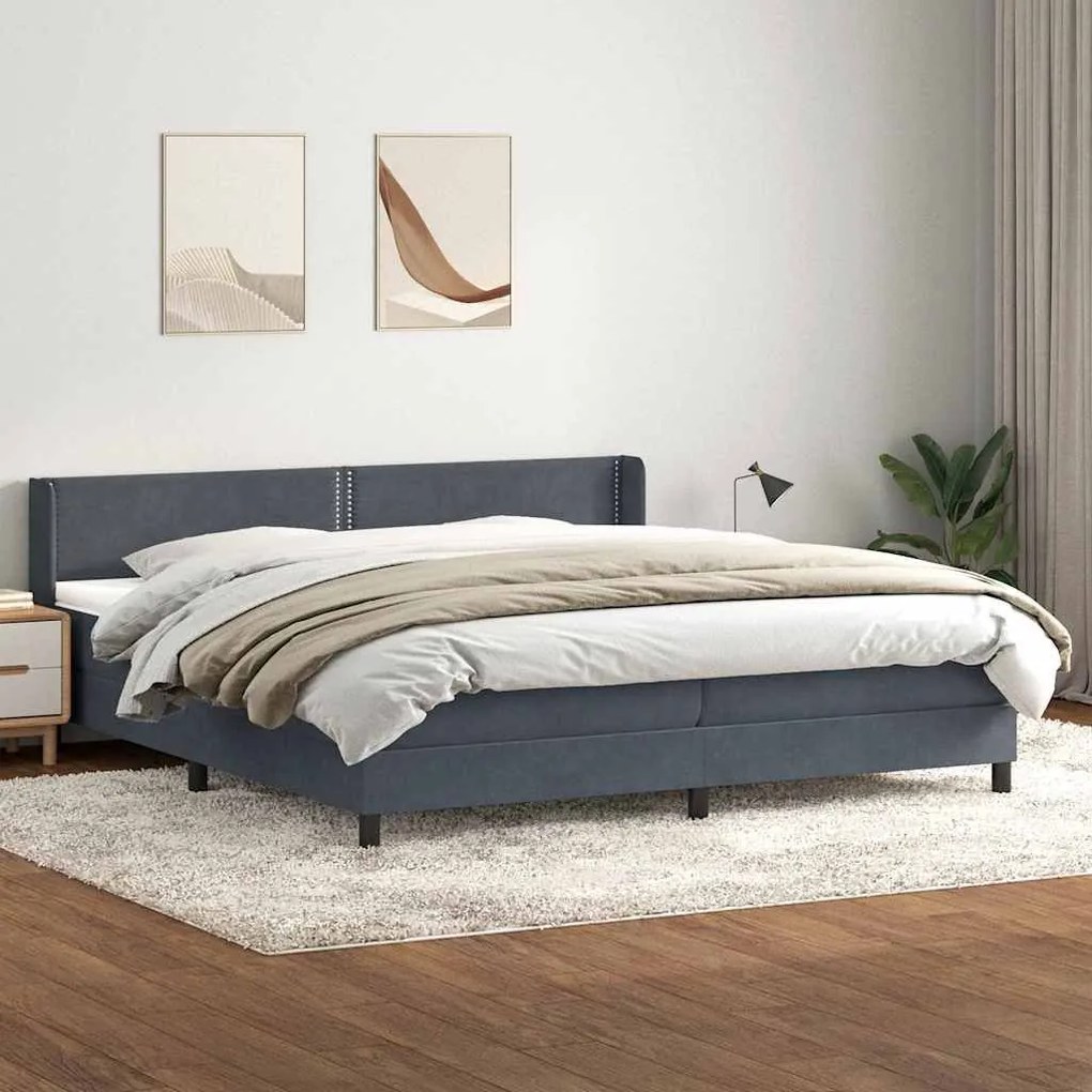 Box Spring Κρεβάτι με στρώμα Σκούρο γκρι 180x220 εκ. Βελούδινο - Γκρι