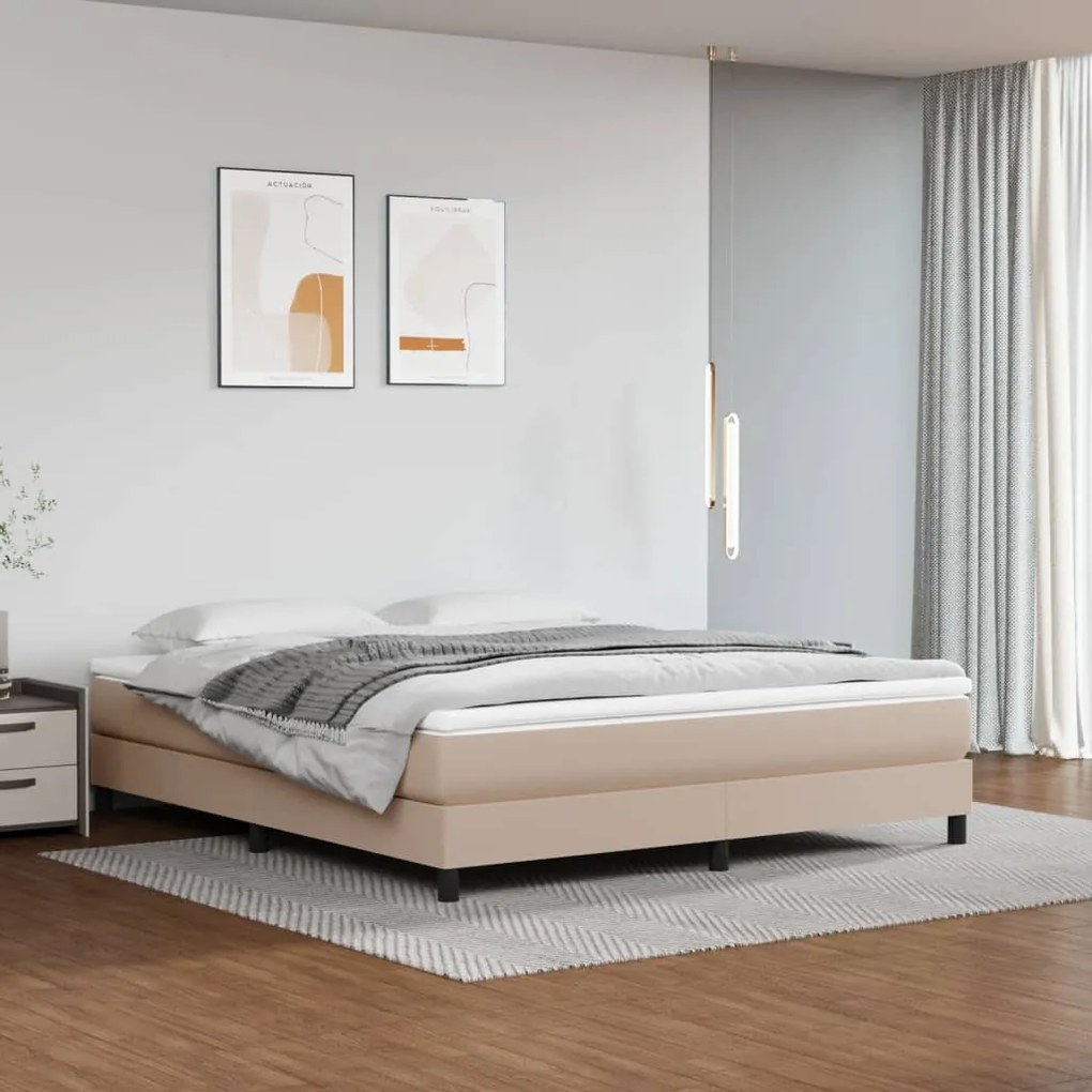 vidaXL Κρεβάτι Boxspring με Στρώμα Καπουτσίνο 180x200 εκ. Συνθ. Δέρμα