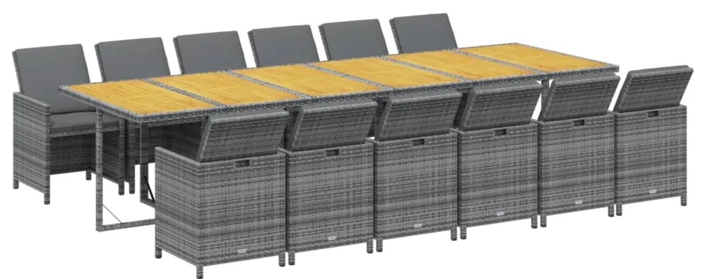 vidaXL Σετ Τραπεζαρίας Κήπου 13 τεμ. Γκρι από Συνθ. Ρατάν με Μαξιλάρια