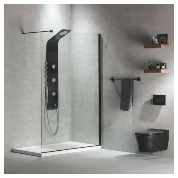 Devon Iwis Walk-in Inox 304 Διαχωριστικό Κρύσταλλο Ντουζιέρας Με Black Brushed Βραχίονα 87-89 εκ. - ύψος 200 εκ