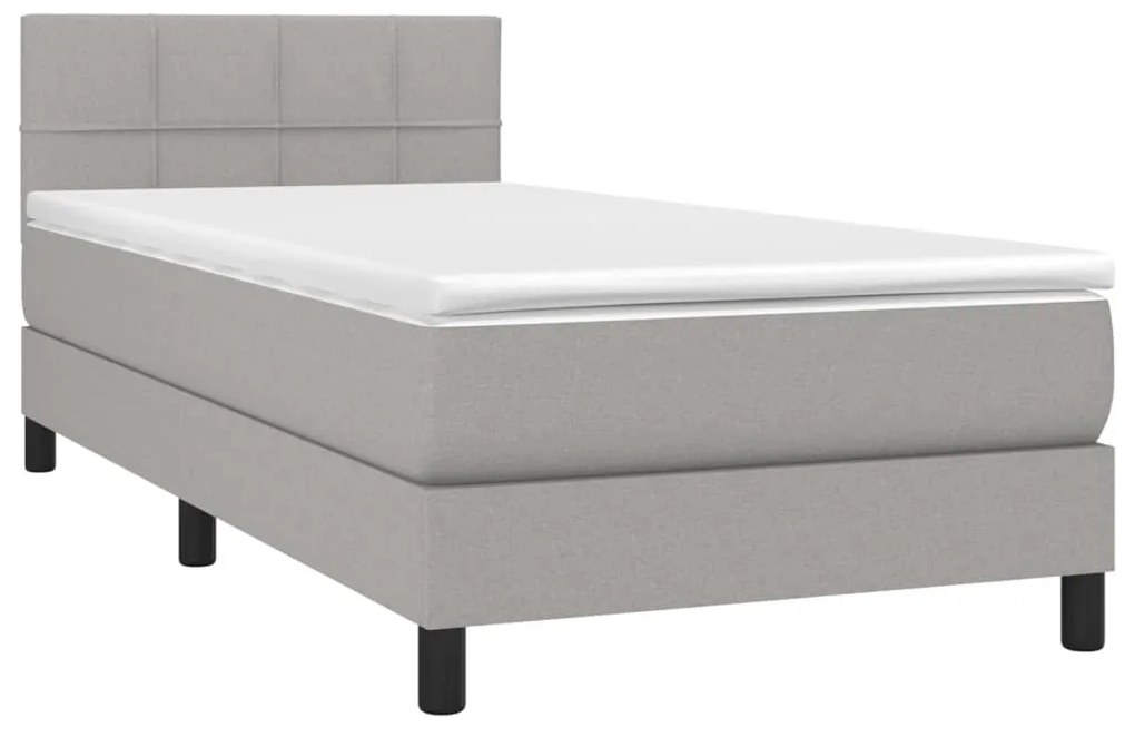 vidaXL Κρεβάτι Boxspring με Στρώμα & LED Αν.Γκρι 90x190 εκ. Υφασμάτινο