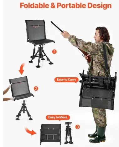 VEVOR Hunting Chair 360° Swivel Silent Folding Blind Chair with Adjustable Legs