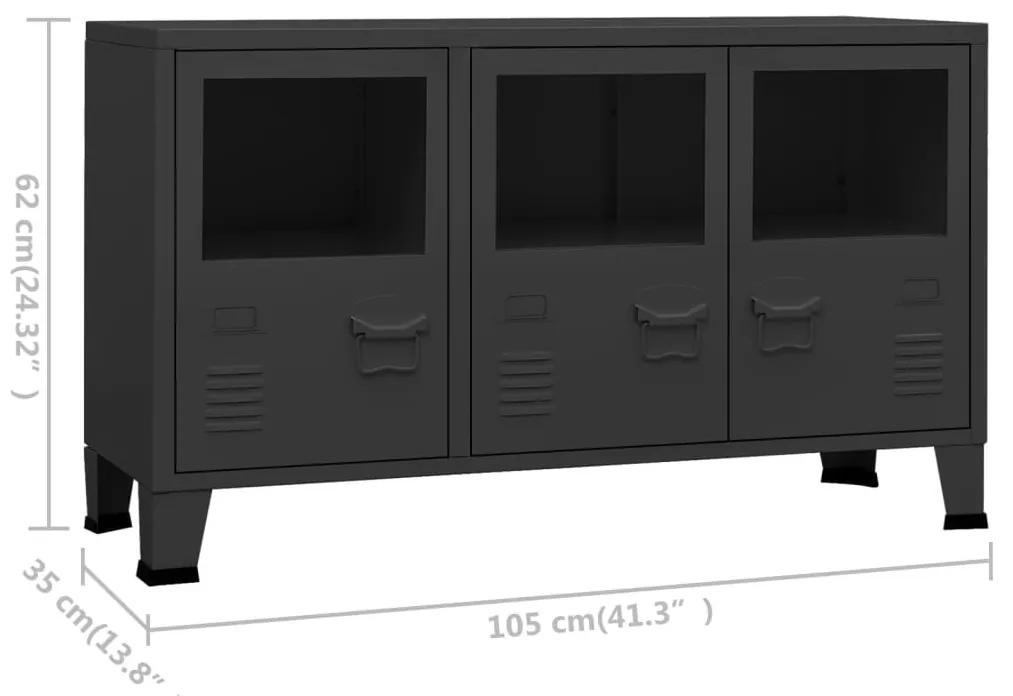 Μπουφές Βιομηχανικό Στιλ Μαύρος 105x35x62 εκ. Μέταλλο / Γυαλί - Μαύρο