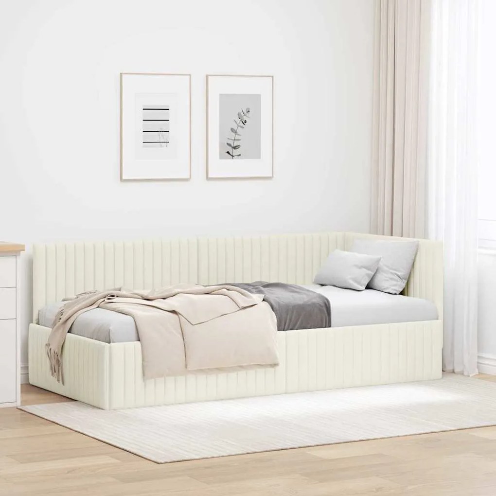 vidaXL Κρεβάτι Γωνίας με κεφαλάρι Κρεμ 90 x 190 cm Βελούδο