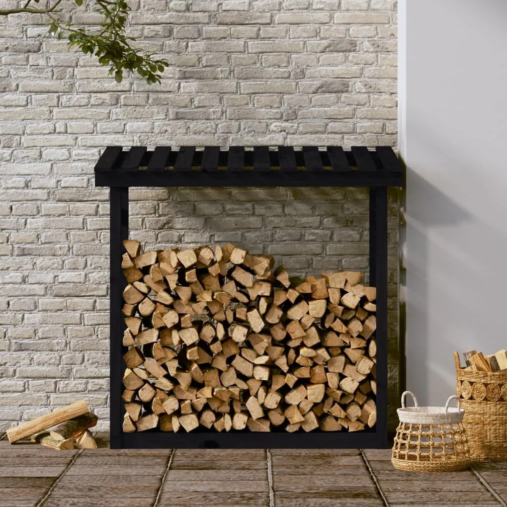 vidaXL Ραφιέρα Καυσόξυλων Μαύρο 108x64,5x110 εκ. από Μασίφ Ξύλο Πεύκου