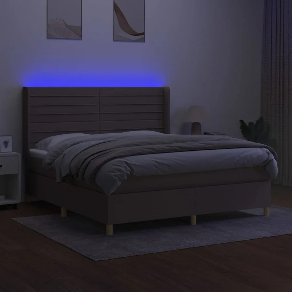 Κρεβάτι Boxspring με Στρώμα &amp; LED Taupe 160x200 εκ. Υφασμάτινο - Μπεζ-Γκρι