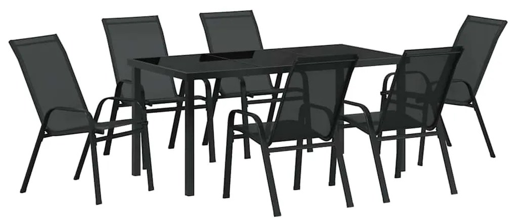 vidaXL Σέτ φαγητού για κήπο 7 pcs Μαύρο Textilene και ατσάλι