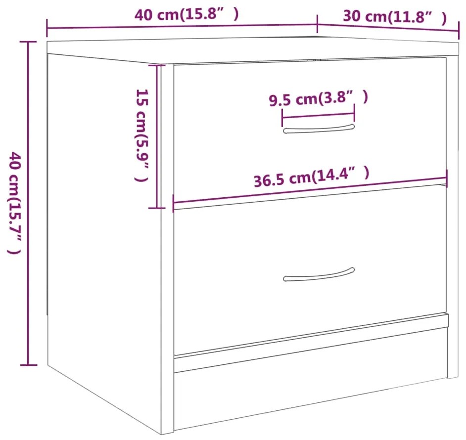 vidaXL Κομοδίνα 2 τεμ. Γκρι Sonoma 40x30x40 εκ. από Επεξεργασμένο Ξύλο