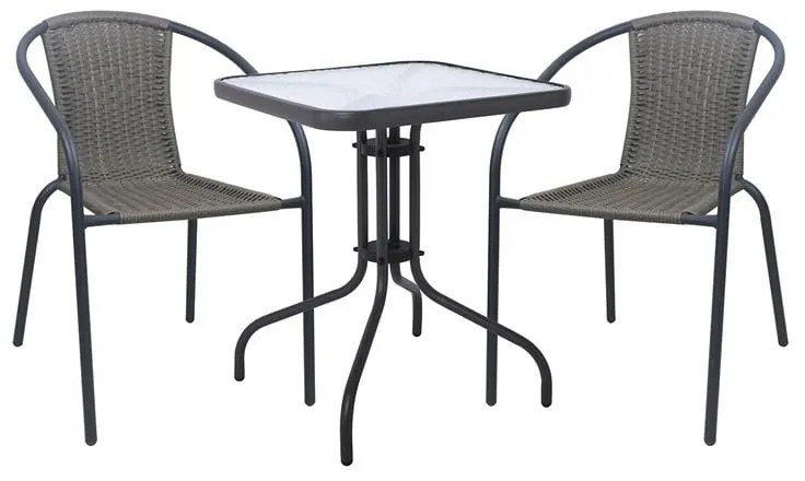 BALENO-W Set Κήπου - Βεράντας: Τραπέζι + 2 Πολυθρόνες Μέταλλο Ανθρακί, Wicker Mixed Grey Table:70x70x70 Seat:52x60x72