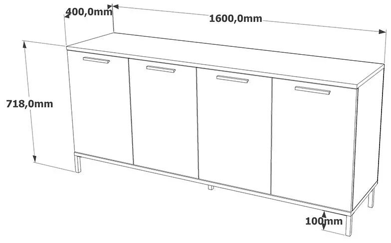 Μπουφές Kermit ανθρακί-oak 160x40x72εκ