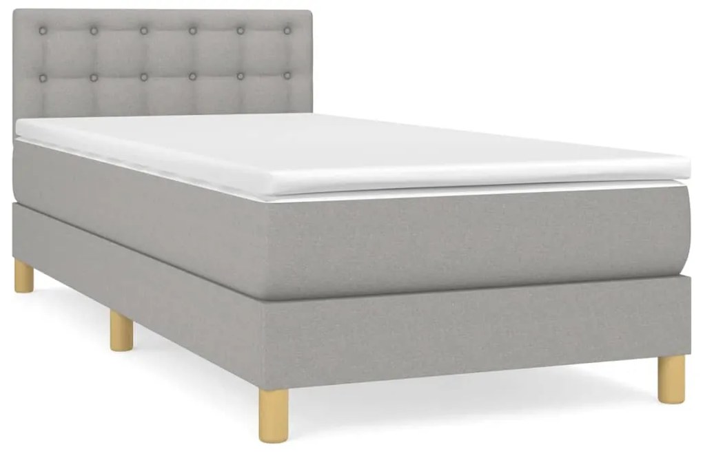 Κρεβάτι Boxspring με Στρώμα Ανοιχτό Γκρι 90x190 εκ. Υφασμάτινο - Γκρι