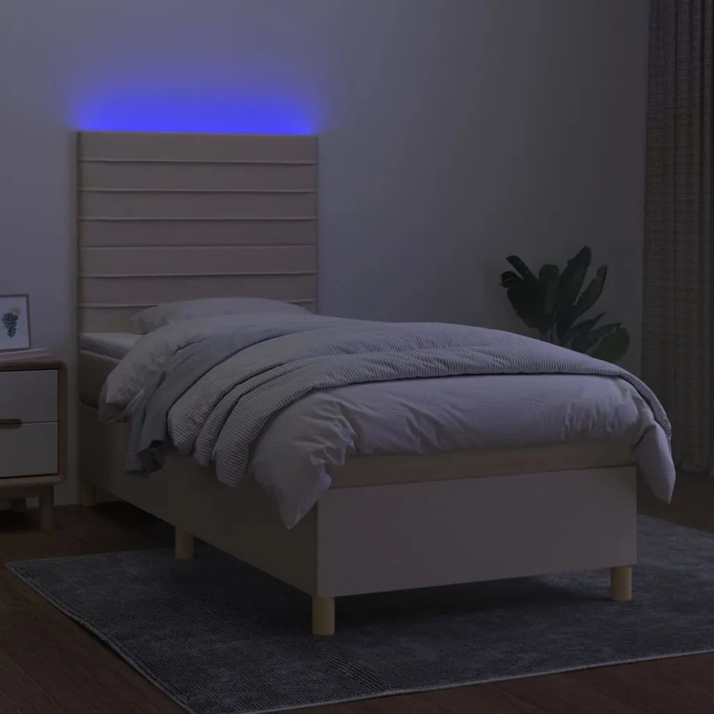 vidaXL Κρεβάτι Boxspring με Στρώμα & LED Κρεμ 100x200 εκ. Υφασμάτινο