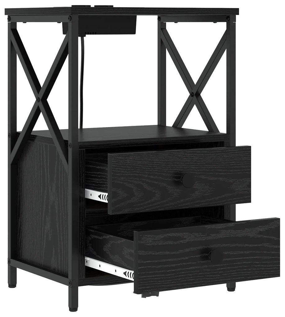 vidaXL Κομοδίνο με Σταθμό Φόρτισης 2 pcs Μαύρη δρυς Επεξεργασμένο ξύλο