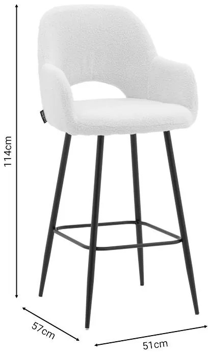 Σκαμπό bar Renish ύφασμα μπουκλέ εκρού και μεταλλικό μαύρο πόδι 51x57x114εκ 2αδα 51x57x114 εκ.