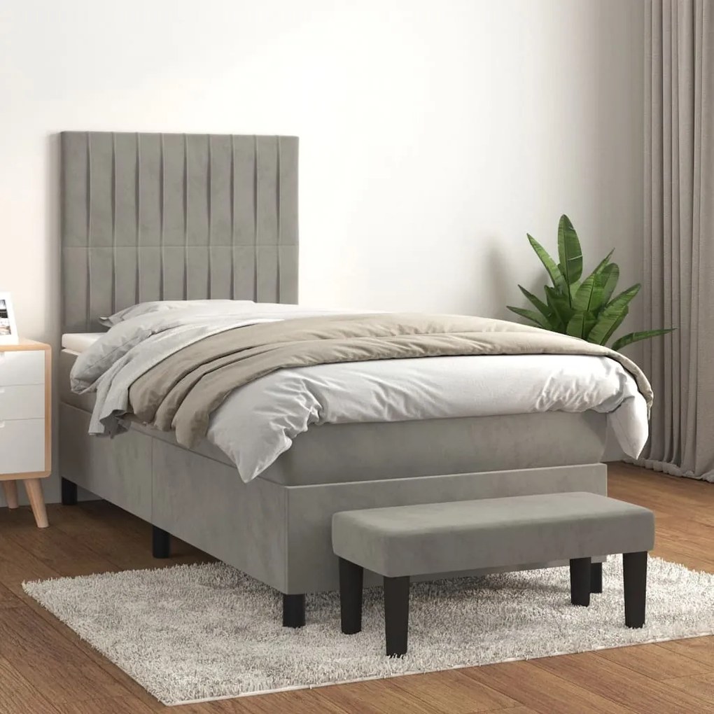 vidaXL Κρεβάτι Boxspring με Στρώμα Ανοιχτό Γκρι 80x200 εκ. Βελούδινο