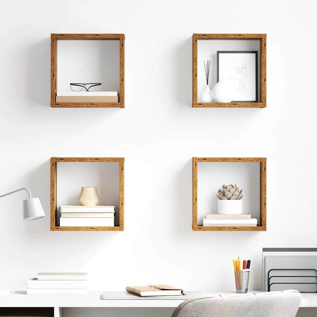 vidaXL Ράφια Τοίχου με ράφι 4 pcs Παλαιό ξύλο 26 x 15 x 26 cm