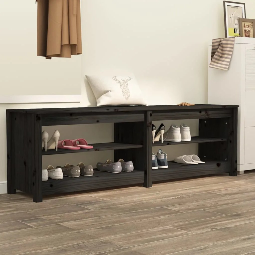 vidaXL Παπουτσοθήκη Μαύρη 160 x 36,5 x 50 εκ. από Μασίφ Ξύλο Πεύκου