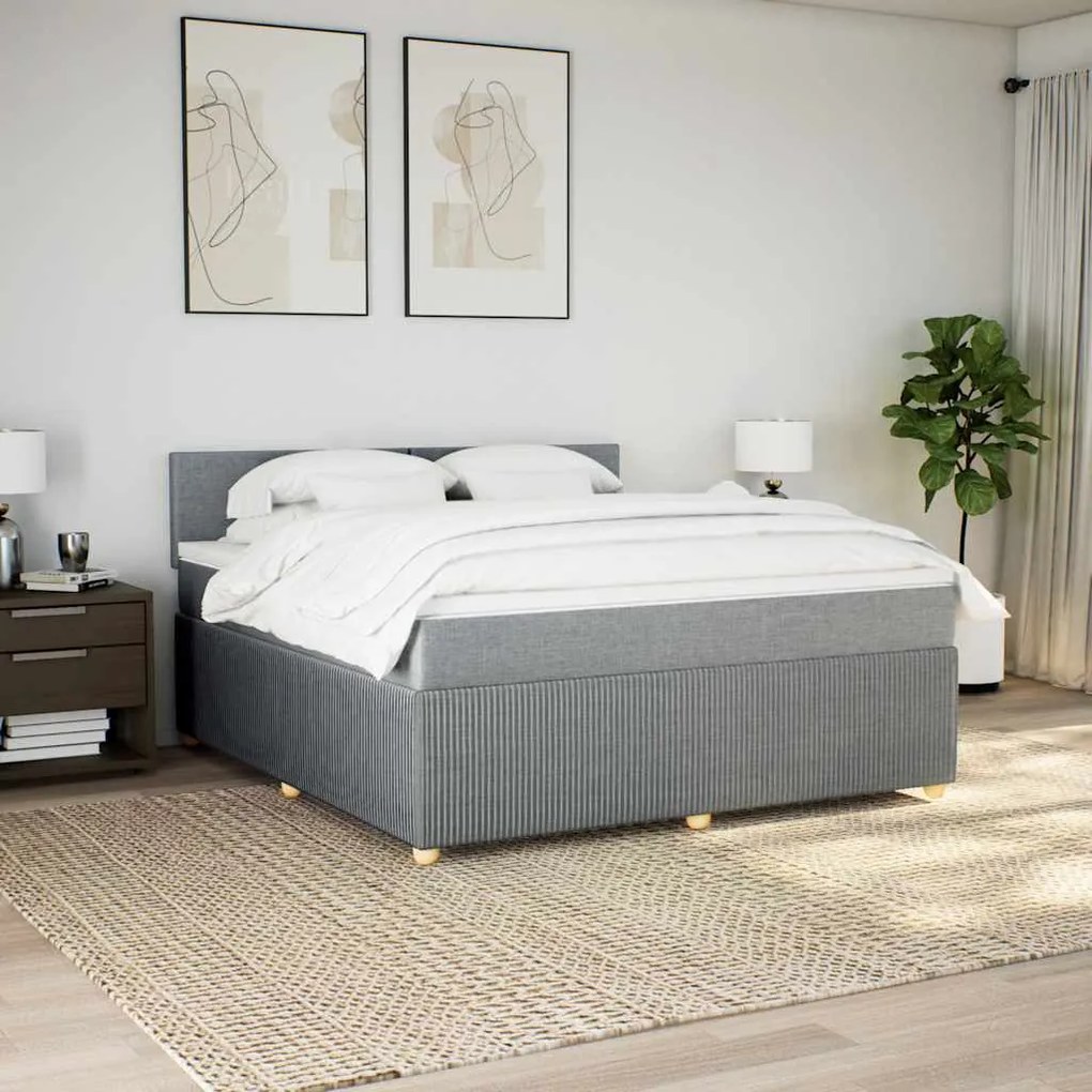 vidaXL Κρεβάτι Boxspring με Στρώμα Ανοιχτό Γκρι 180x200 εκ. Υφασμάτινο