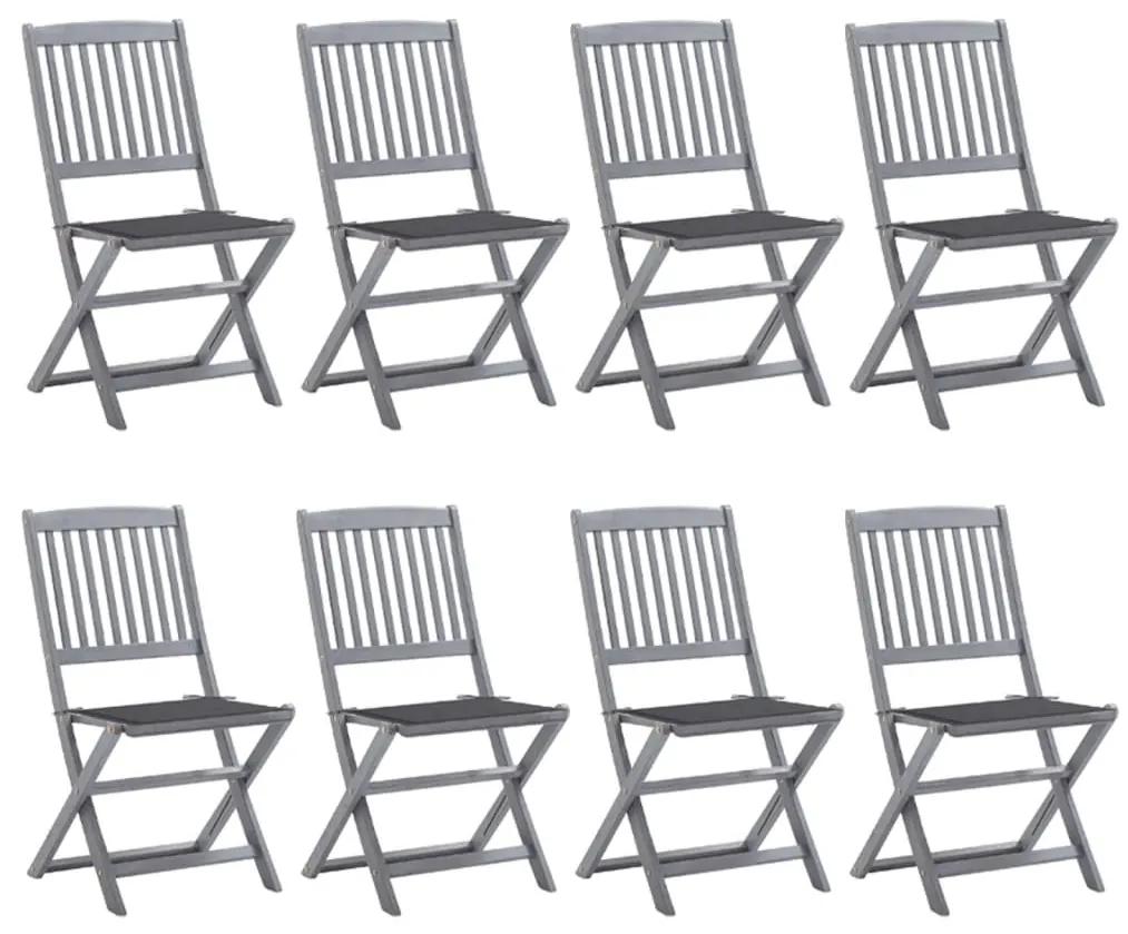 3078290 vidaXL Καρέκλες Εξ. Χώρου Πτυσσόμενες 8 τεμ. Ξύλο Ακακίας &amp; Μαξιλάρια Γκρι, 1 Τεμάχιο