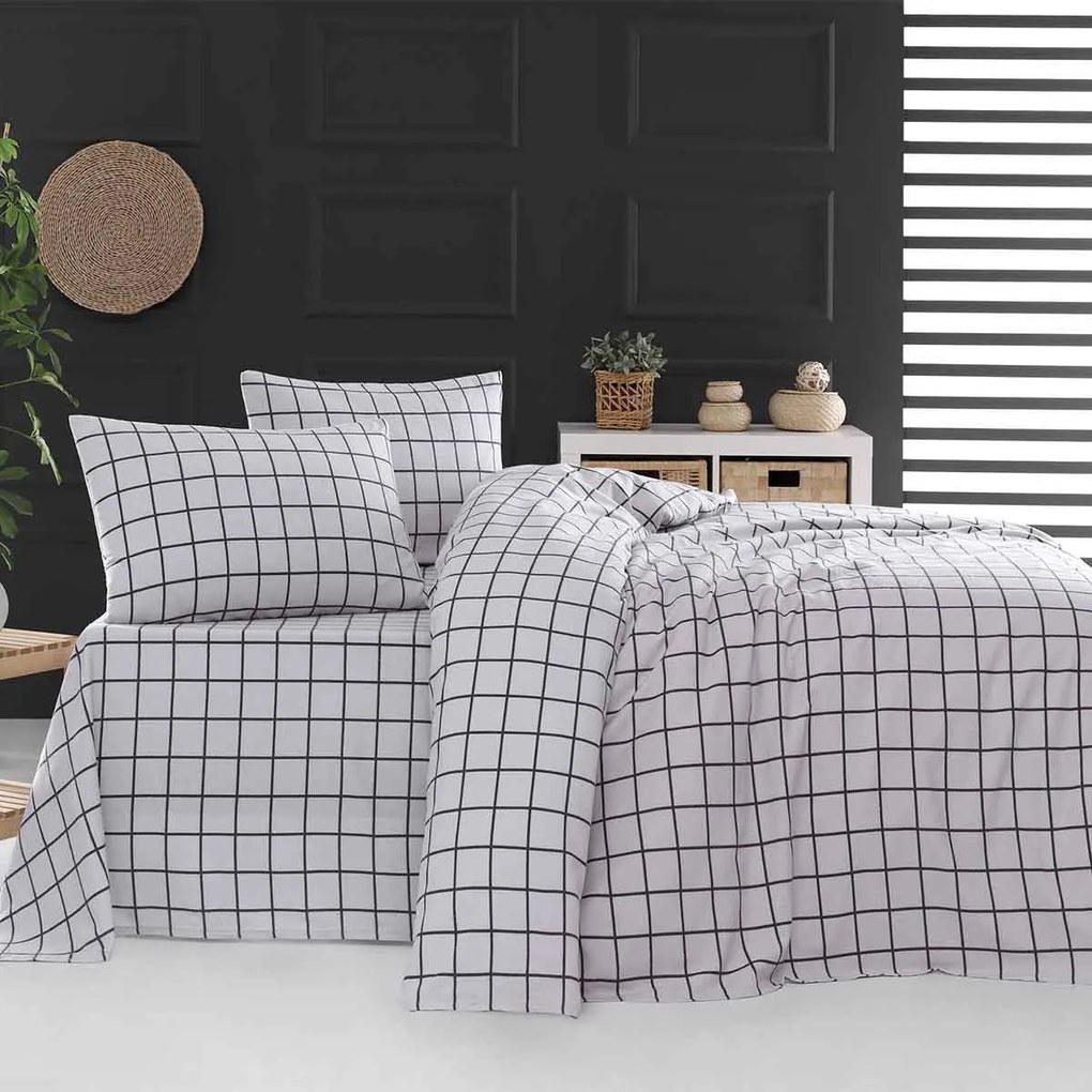 Φανελένια Σεντόνια Υπέρδιπλα (Σετ) Rythmos Squares Grey Γκρι ΧΩΡΙΣ ΛΑΣΤΙΧΟ 230x260