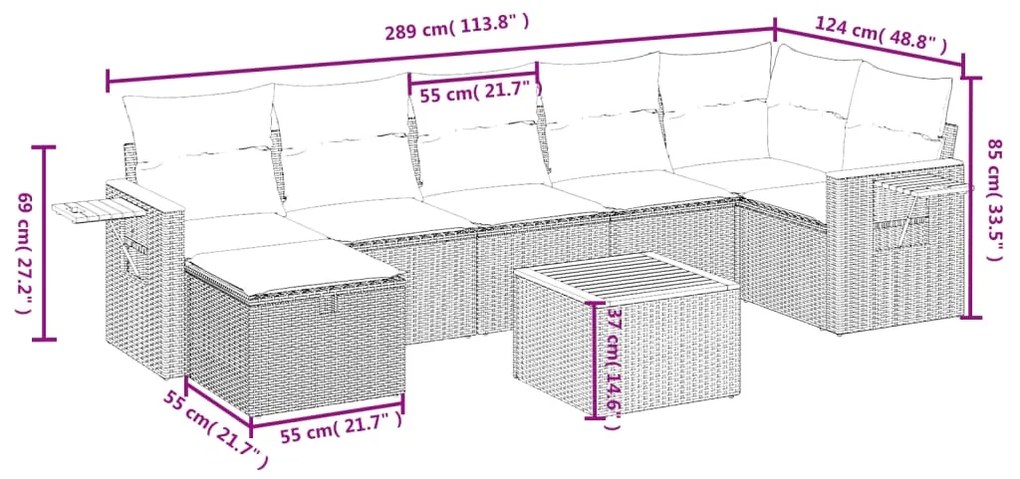 vidaXL Σαλόνι Κήπου Σετ 8 τεμ. Μπεζ Συνθετικό Ρατάν με Μαξιλάρια