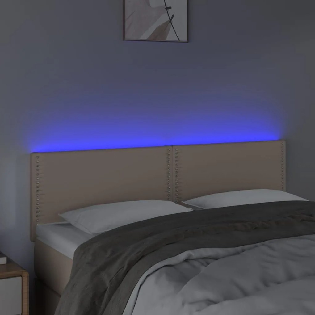 Κεφαλάρι Κρεβατιού LED Καπουτσίνο 144x5x78/88 εκ. Συνθετ. Δέρμα - Καφέ
