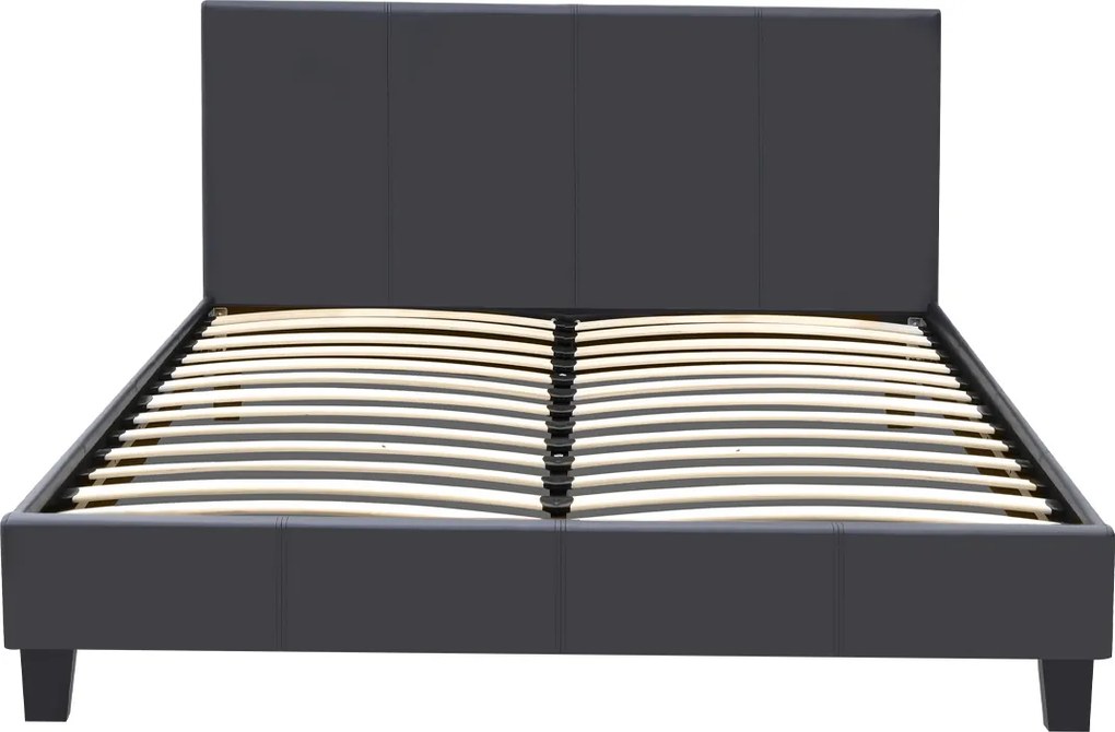 Κρεβάτι Flat Megapap από τεχνόδερμα χρώμα μαύρο ματ 140x190εκ.